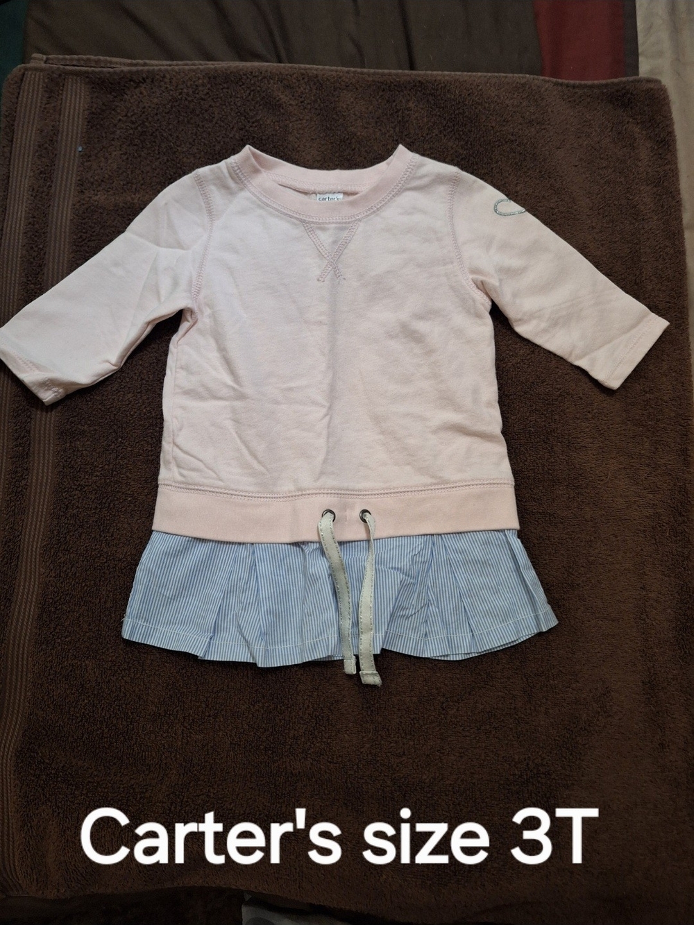 Carter's Light Pink Sweatshirt with Blue Striped Hem and Drawstring